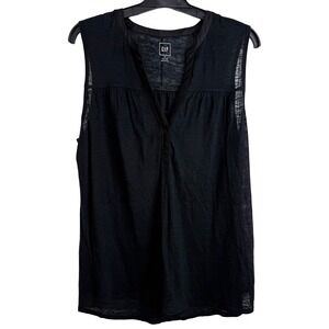Gap 100% Linen Sleeveless Top Womens M Black Sheer Boho‎ Minimalist